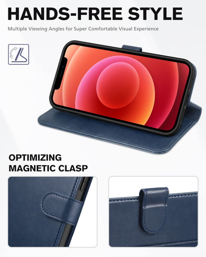 iPhone 12 /iPhone 12 Pro 5G, RFID Blocking Card Slot Stand [Shockproof TPU Interior Case] PU Leather Magnetic Protect Flip Cover Compatible with iPhone 12 Pro/12 6.1 - inch, Black - 7DAY'S