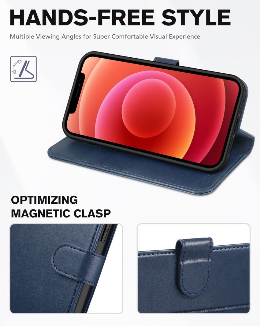 iPhone 12 /iPhone 12 Pro 5G, RFID Blocking Card Slot Stand [Shockproof TPU Interior Case] PU Leather Magnetic Protect Flip Cover Compatible with iPhone 12 Pro/12 6.1 - inch, Black - 7DAY'S