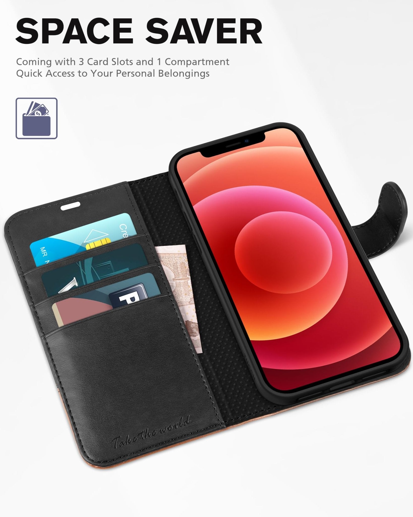 iPhone 12 /iPhone 12 Pro 5G, RFID Blocking Card Slot Stand [Shockproof TPU Interior Case] PU Leather Magnetic Protect Flip Cover Compatible with iPhone 12 Pro/12 6.1 - inch, Black - 7DAY'S