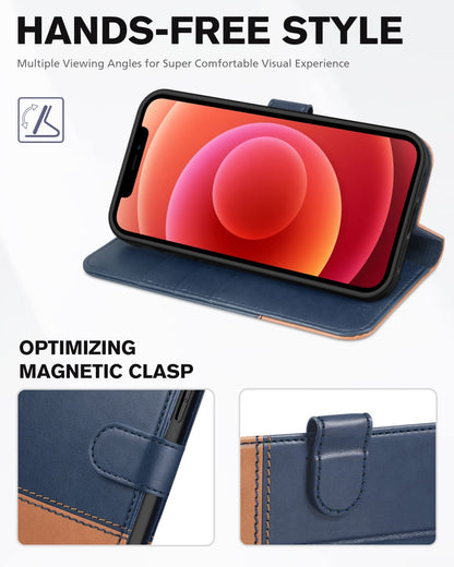 iPhone 12 /iPhone 12 Pro 5G, RFID Blocking Card Slot Stand [Shockproof TPU Interior Case] PU Leather Magnetic Protect Flip Cover Compatible with iPhone 12 Pro/12 6.1 - inch, Black - 7DAY'S