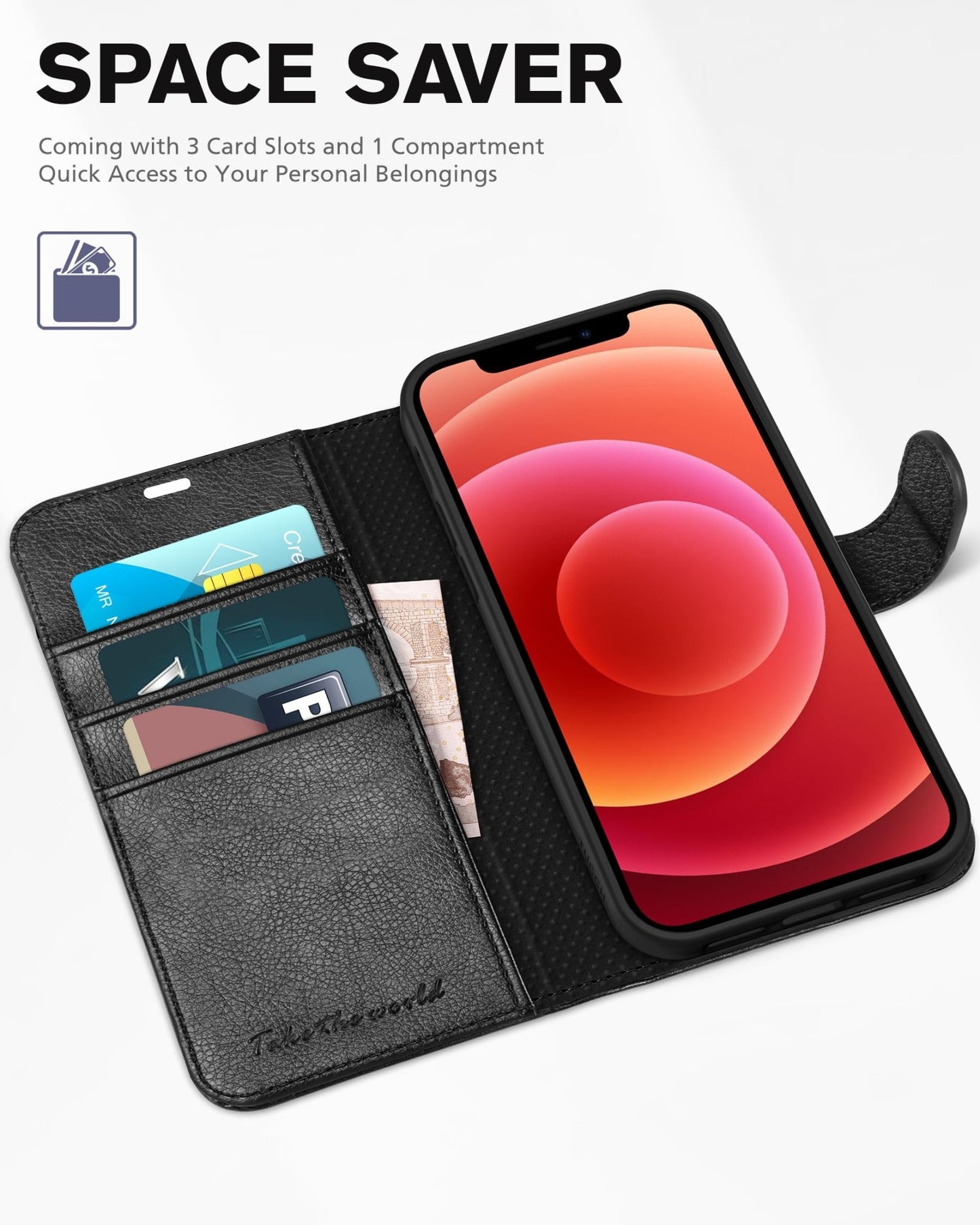 iPhone 12 /iPhone 12 Pro 5G, RFID Blocking Card Slot Stand [Shockproof TPU Interior Case] PU Leather Magnetic Protect Flip Cover Compatible with iPhone 12 Pro/12 6.1 - inch, Black - 7DAY'S