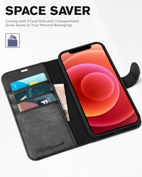iPhone 12 /iPhone 12 Pro 5G, RFID Blocking Card Slot Stand [Shockproof TPU Interior Case] PU Leather Magnetic Protect Flip Cover Compatible with iPhone 12 Pro/12 6.1 - inch, Black - 7DAY'S