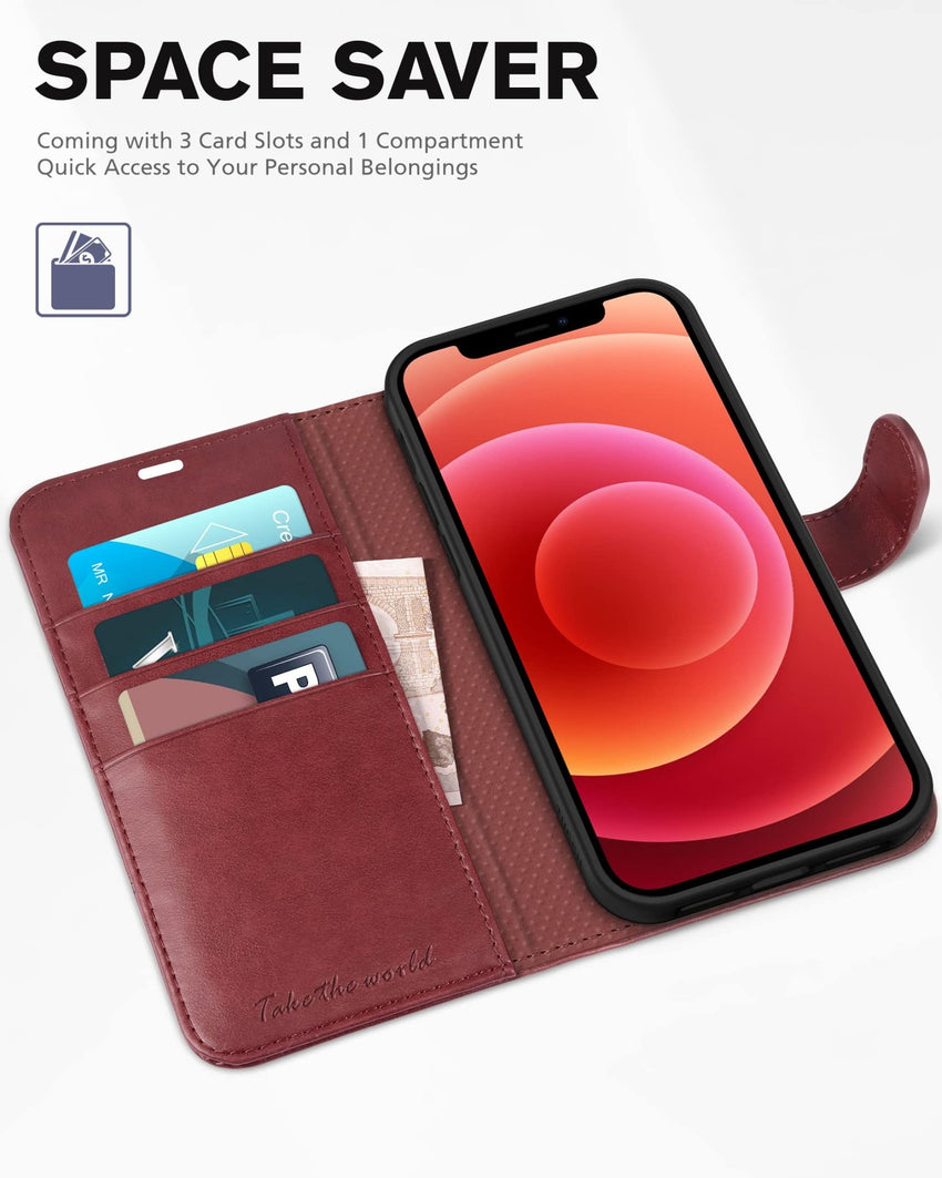 iPhone 12 /iPhone 12 Pro 5G, RFID Blocking Card Slot Stand [Shockproof TPU Interior Case] PU Leather Magnetic Protect Flip Cover Compatible with iPhone 12 Pro/12 6.1 - inch, Black - 7DAY'S