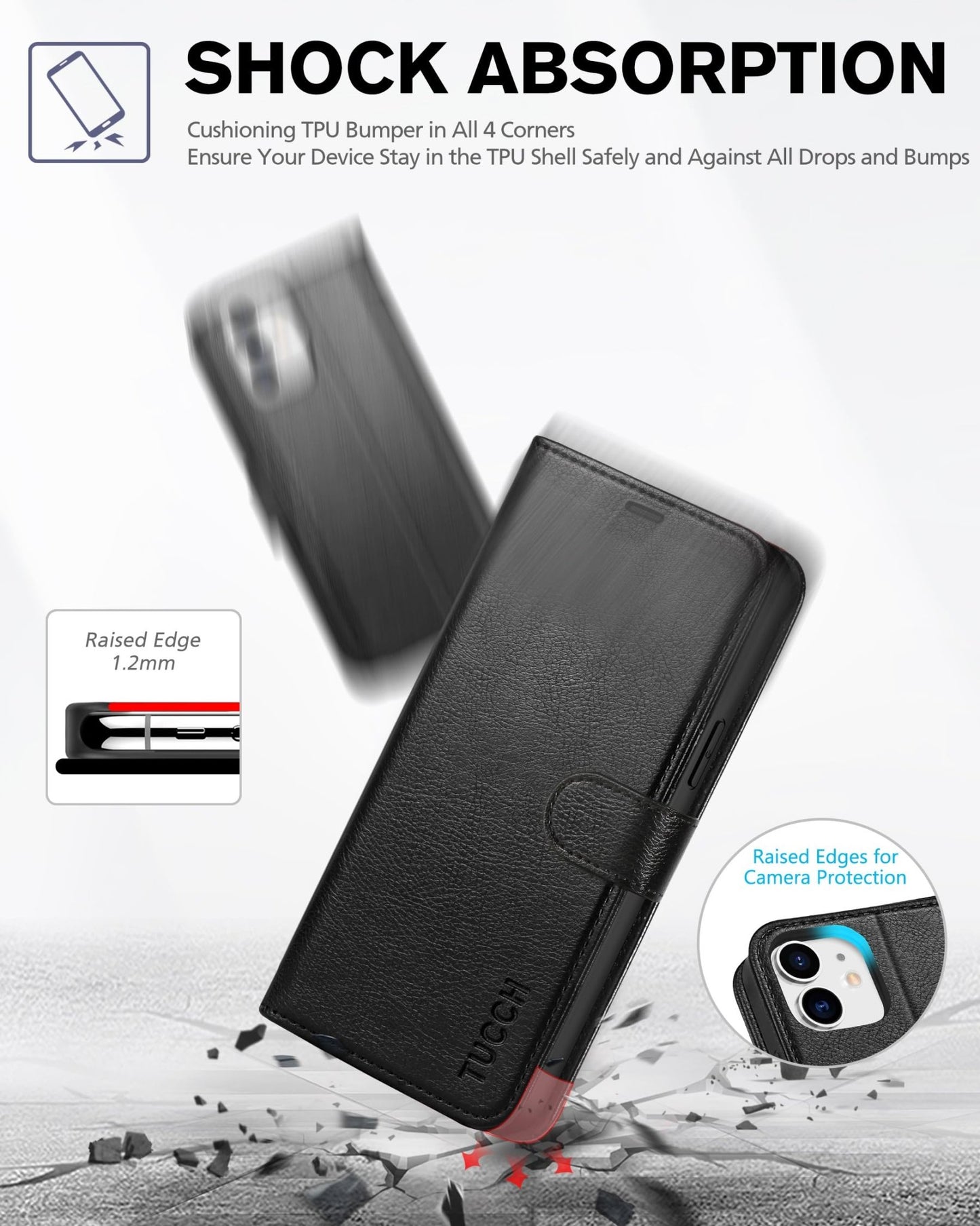 iPhone 12 /iPhone 12 Pro 5G, RFID Blocking Card Slot Stand [Shockproof TPU Interior Case] PU Leather Magnetic Protect Flip Cover Compatible with iPhone 12 Pro/12 6.1 - inch, Black - 7DAY'S