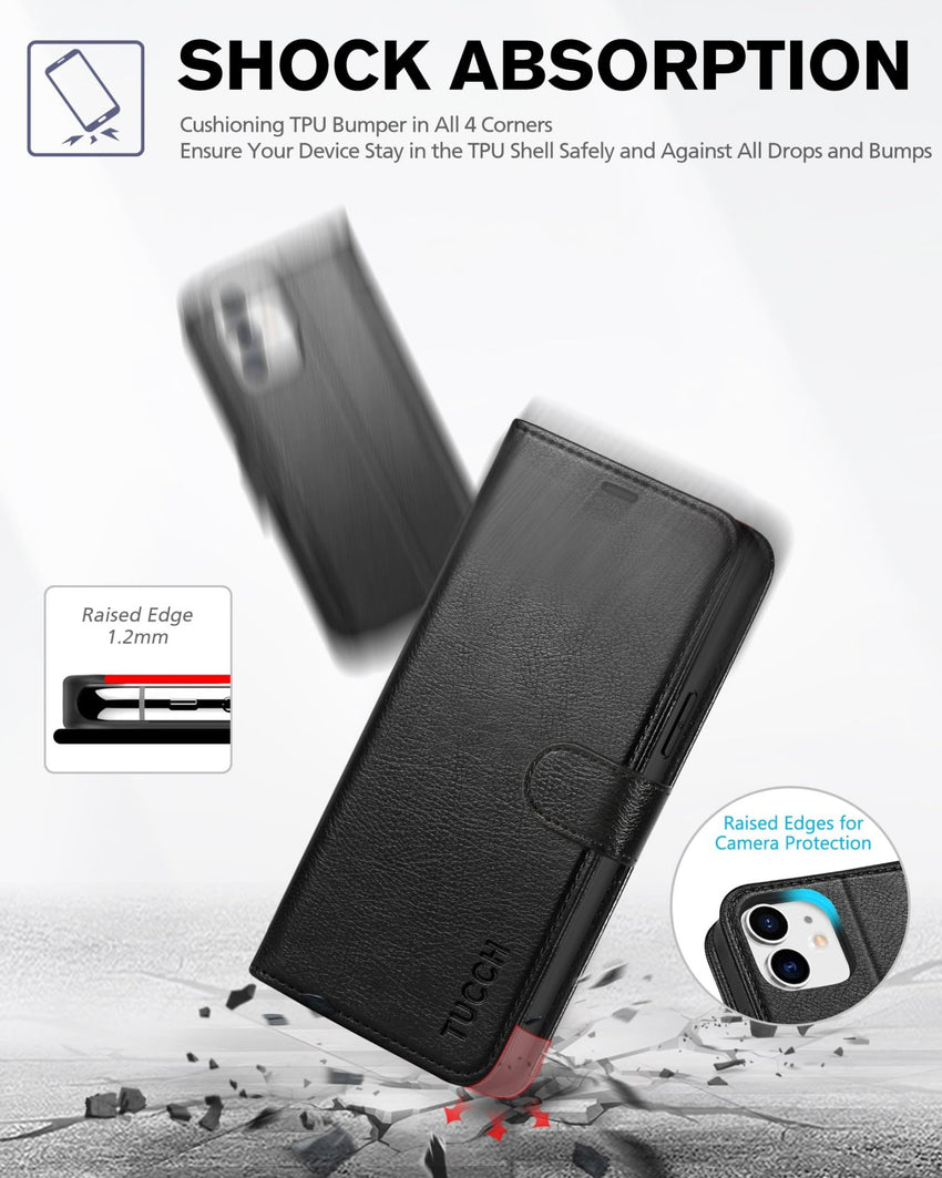 iPhone 12 /iPhone 12 Pro 5G, RFID Blocking Card Slot Stand [Shockproof TPU Interior Case] PU Leather Magnetic Protect Flip Cover Compatible with iPhone 12 Pro/12 6.1 - inch, Black - 7DAY'S