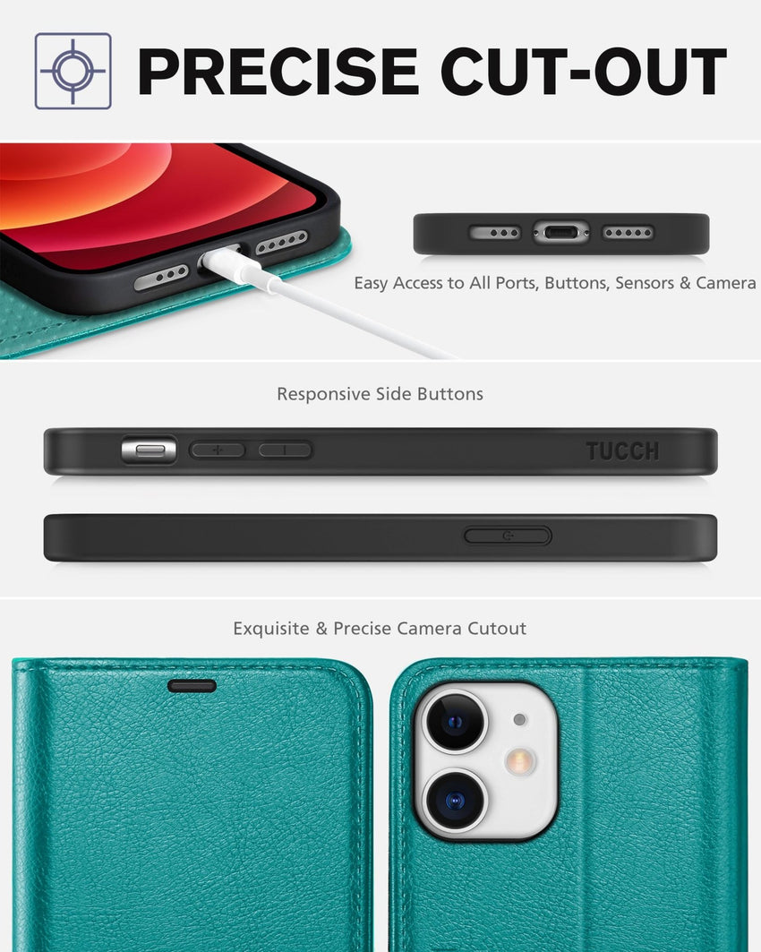 iPhone 12 /iPhone 12 Pro 5G, RFID Blocking Card Slot Stand [Shockproof TPU Interior Case] PU Leather Magnetic Protect Flip Cover Compatible with iPhone 12 Pro/12 6.1 - inch, Black - 7DAY'S