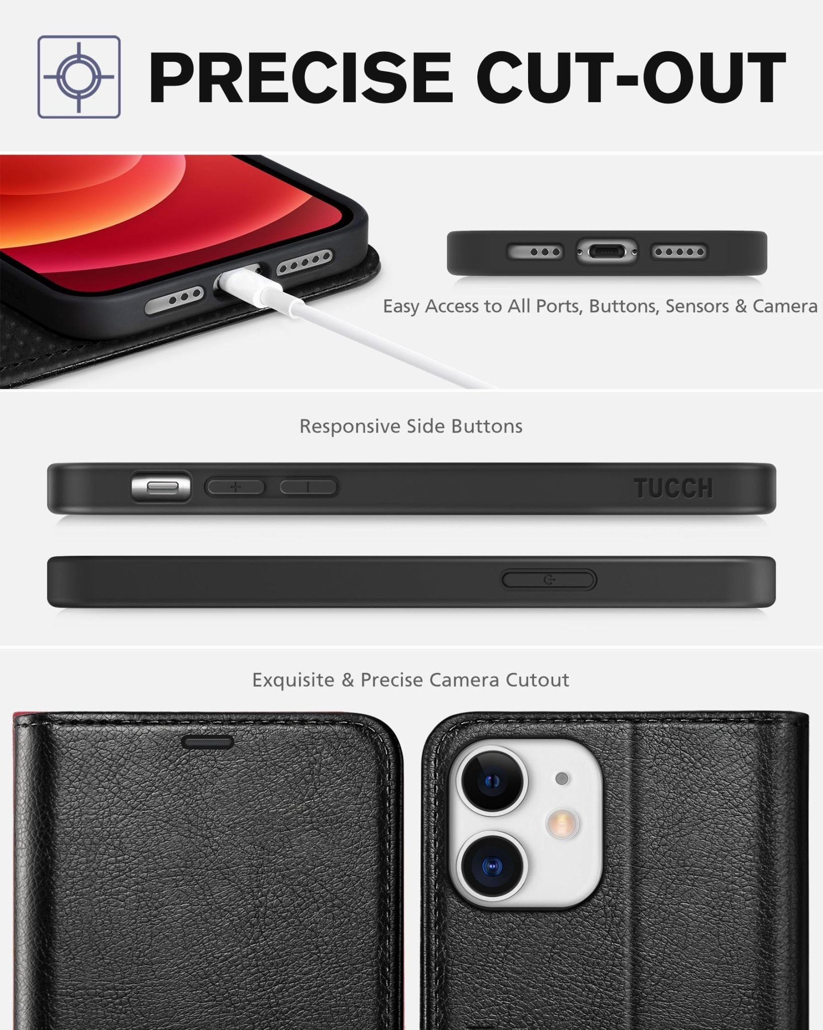 iPhone 12 /iPhone 12 Pro 5G, RFID Blocking Card Slot Stand [Shockproof TPU Interior Case] PU Leather Magnetic Protect Flip Cover Compatible with iPhone 12 Pro/12 6.1 - inch, Black - 7DAY'S