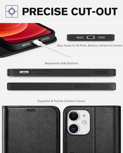 iPhone 12 /iPhone 12 Pro 5G, RFID Blocking Card Slot Stand [Shockproof TPU Interior Case] PU Leather Magnetic Protect Flip Cover Compatible with iPhone 12 Pro/12 6.1 - inch, Black - 7DAY'S