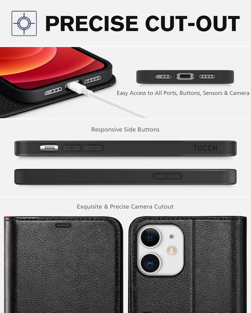 iPhone 12 /iPhone 12 Pro 5G, RFID Blocking Card Slot Stand [Shockproof TPU Interior Case] PU Leather Magnetic Protect Flip Cover Compatible with iPhone 12 Pro/12 6.1 - inch, Black - 7DAY'S