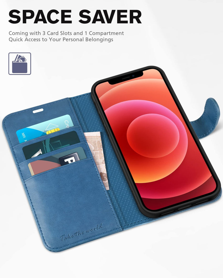 iPhone 12 /iPhone 12 Pro 5G, RFID Blocking Card Slot Stand [Shockproof TPU Interior Case] PU Leather Magnetic Protect Flip Cover Compatible with iPhone 12 Pro/12 6.1 - inch, Black - 7DAY'S