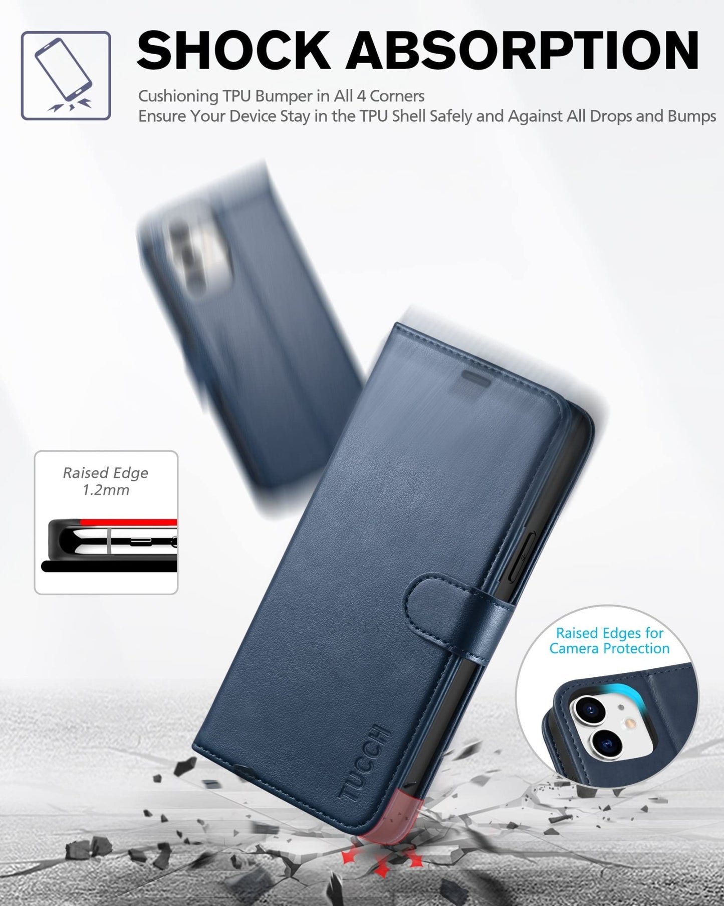 iPhone 12 /iPhone 12 Pro 5G, RFID Blocking Card Slot Stand [Shockproof TPU Interior Case] PU Leather Magnetic Protect Flip Cover Compatible with iPhone 12 Pro/12 6.1 - inch, Black - 7DAY'S