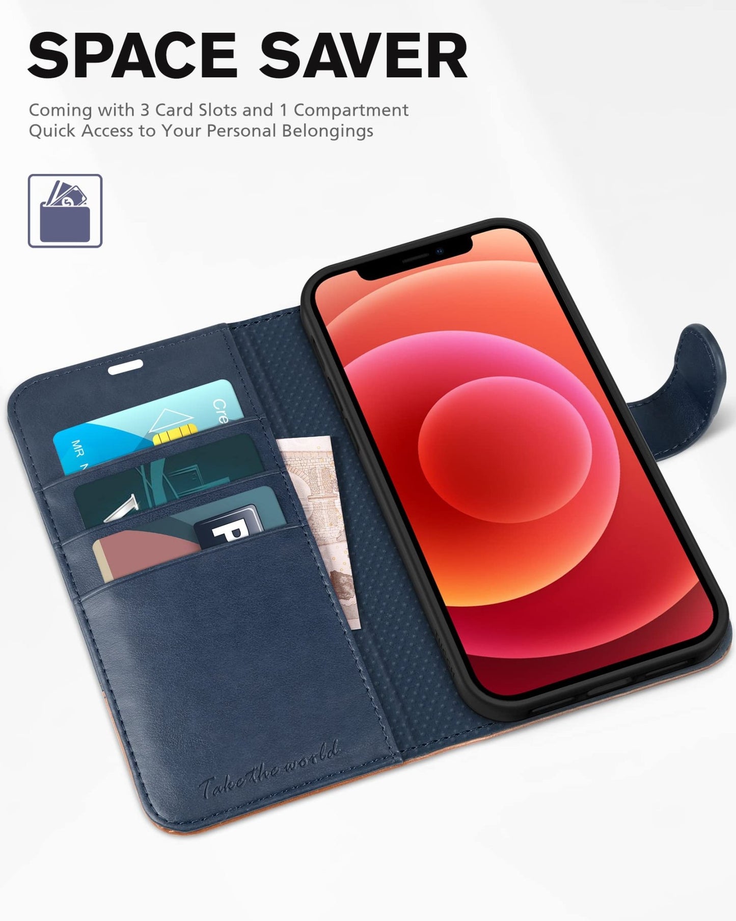 iPhone 12 /iPhone 12 Pro 5G, RFID Blocking Card Slot Stand [Shockproof TPU Interior Case] PU Leather Magnetic Protect Flip Cover Compatible with iPhone 12 Pro/12 6.1 - inch, Black - 7DAY'S
