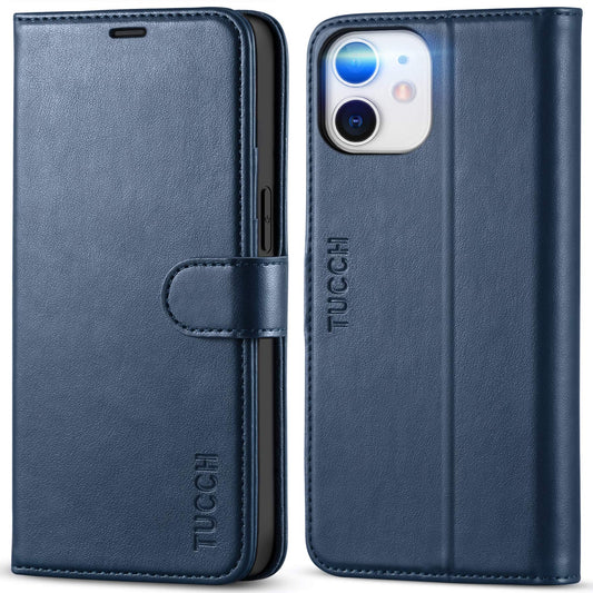 iPhone 12 Mini 5G, RFID Blocking Card Slot Stand [Shockproof TPU Interior Protect Case], PU Leather Magnetic Flip Folio Cover Compatible with iPhone 12 Mini 5.4 - inch, Black - 7DAY'S