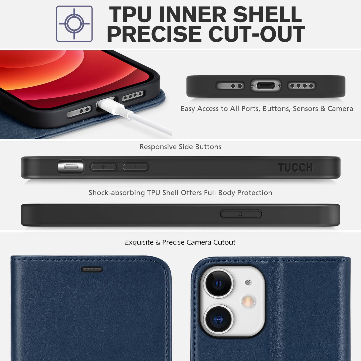 iPhone 12 Mini 5G, RFID Blocking Card Slot Stand [Shockproof TPU Interior Protect Case], PU Leather Magnetic Flip Folio Cover Compatible with iPhone 12 Mini 5.4 - inch, Black - 7DAY'S