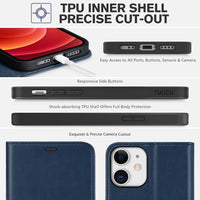 iPhone 12 Mini 5G, RFID Blocking Card Slot Stand [Shockproof TPU Interior Protect Case], PU Leather Magnetic Flip Folio Cover Compatible with iPhone 12 Mini 5.4 - inch, Black - 7DAY'S