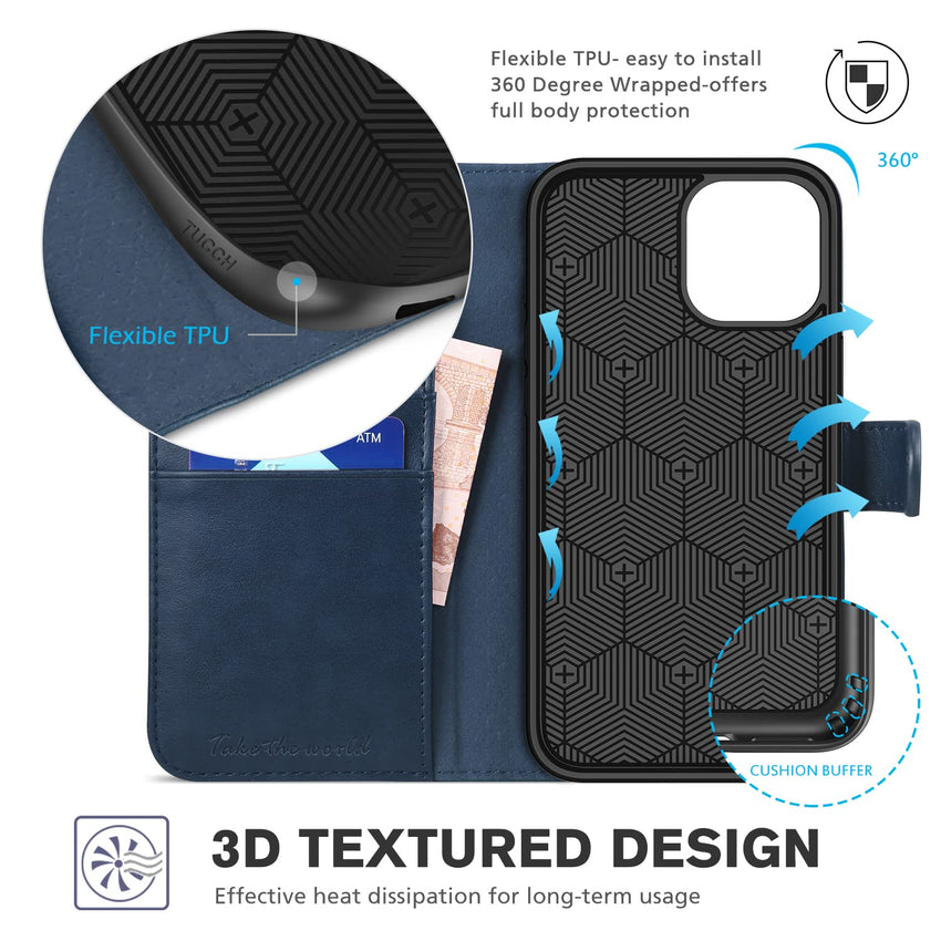 iPhone 12 Mini 5G, RFID Blocking Card Slot Stand [Shockproof TPU Interior Protect Case], PU Leather Magnetic Flip Folio Cover Compatible with iPhone 12 Mini 5.4 - inch, Black - 7DAY'S