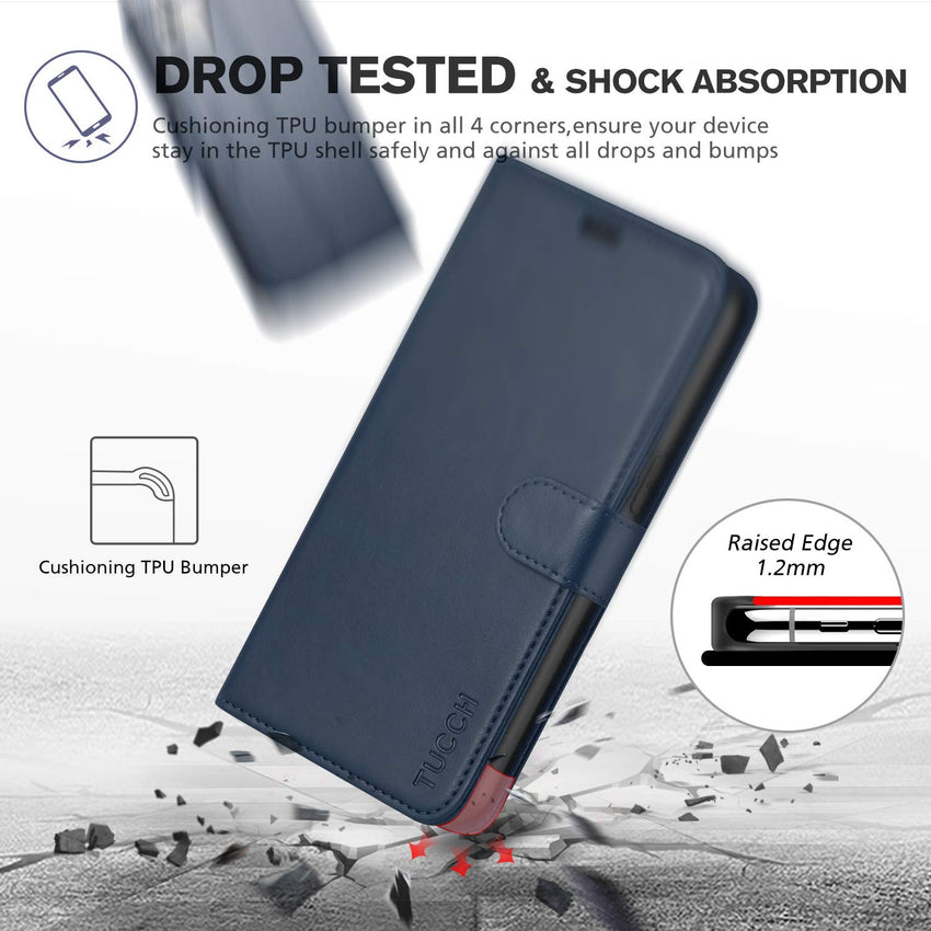 iPhone 12 Mini 5G, RFID Blocking Card Slot Stand [Shockproof TPU Interior Protect Case], PU Leather Magnetic Flip Folio Cover Compatible with iPhone 12 Mini 5.4 - inch, Black - 7DAY'S