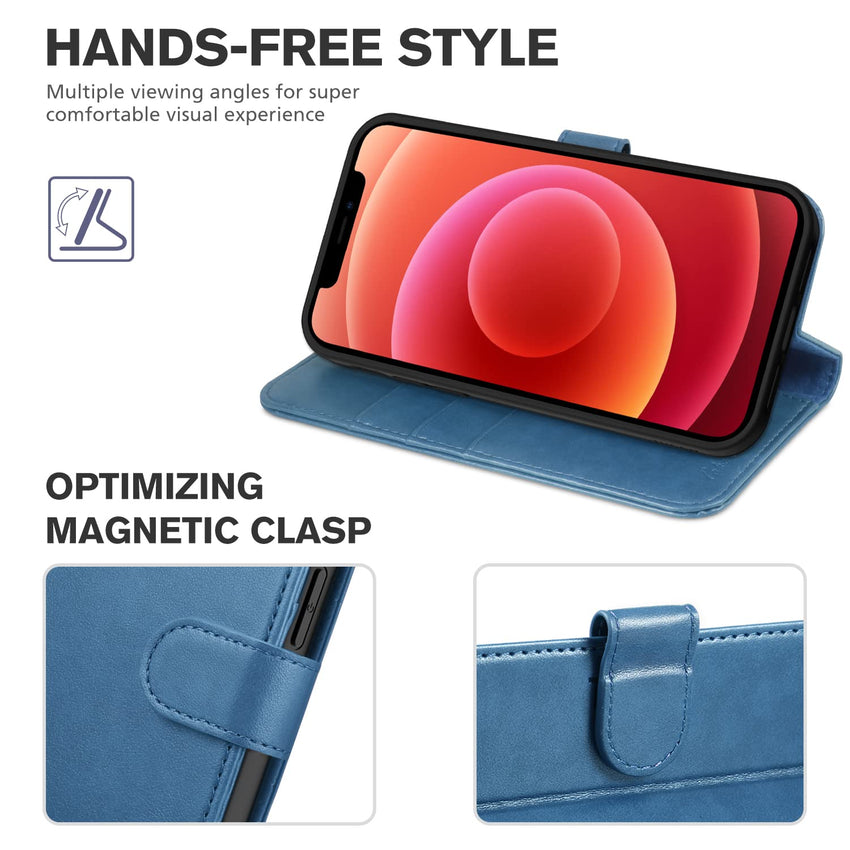 iPhone 12 Mini 5G, RFID Blocking Card Slot Stand [Shockproof TPU Interior Protect Case], PU Leather Magnetic Flip Folio Cover Compatible with iPhone 12 Mini 5.4 - inch, Black - 7DAY'S