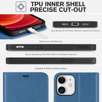 iPhone 12 Mini 5G, RFID Blocking Card Slot Stand [Shockproof TPU Interior Protect Case], PU Leather Magnetic Flip Folio Cover Compatible with iPhone 12 Mini 5.4 - inch, Black - 7DAY'S