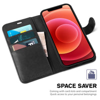iPhone 12 Mini 5G, RFID Blocking Card Slot Stand [Shockproof TPU Interior Protect Case], PU Leather Magnetic Flip Folio Cover Compatible with iPhone 12 Mini 5.4 - inch, Black - 7DAY'S