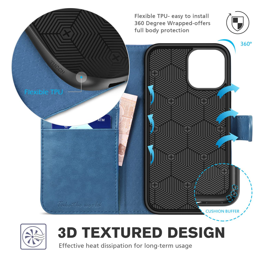 iPhone 12 Mini 5G, RFID Blocking Card Slot Stand [Shockproof TPU Interior Protect Case], PU Leather Magnetic Flip Folio Cover Compatible with iPhone 12 Mini 5.4 - inch, Black - 7DAY'S