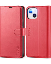 iPhone 13 6.1 - inch 5G, [RFID Blocking] Card Slots Holder Stand [Shockproof TPU Interior Case] PU Leather Magnetic Protective Flip Cover Compatible with iPhone 13, Plum Purple - 7DAY'S