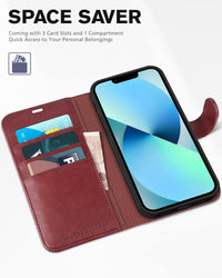 iPhone 13 6.1 - inch 5G, [RFID Blocking] Card Slots Holder Stand [Shockproof TPU Interior Case] PU Leather Magnetic Protective Flip Cover Compatible with iPhone 13, Plum Purple - 7DAY'S