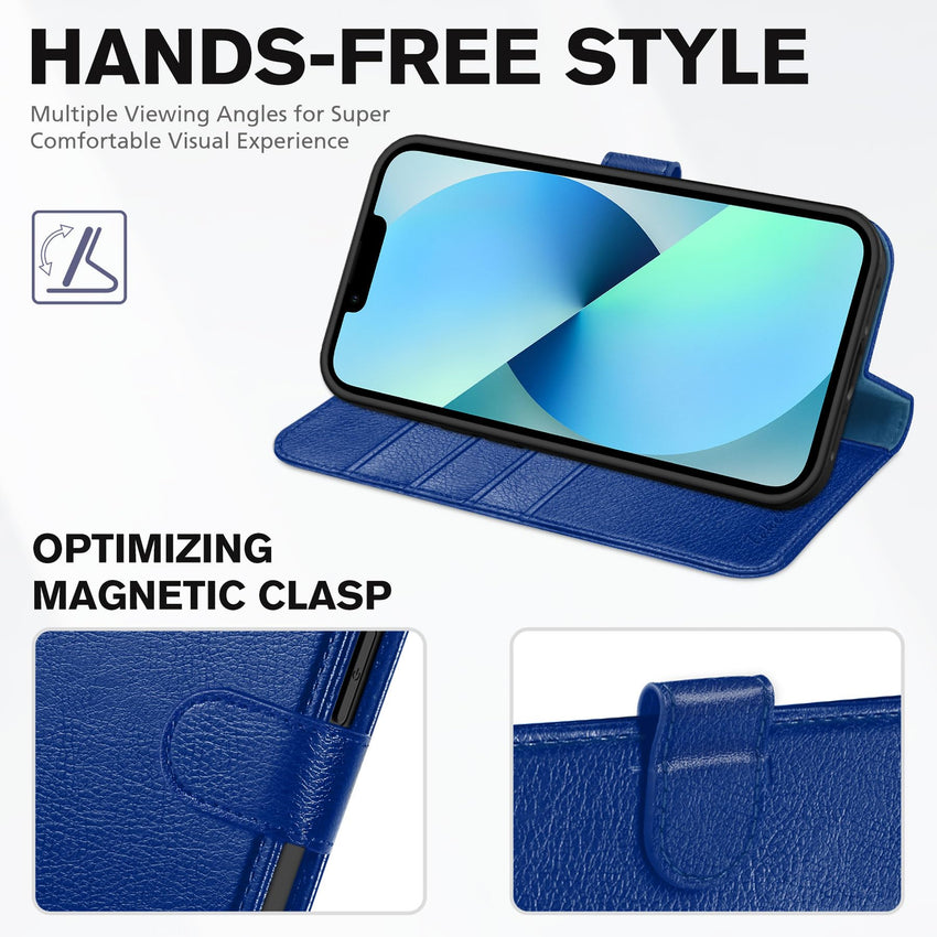 iPhone 13 6.1 - inch 5G, [RFID Blocking] Card Slots Holder Stand [Shockproof TPU Interior Case] PU Leather Magnetic Protective Flip Cover Compatible with iPhone 13, Plum Purple - 7DAY'S