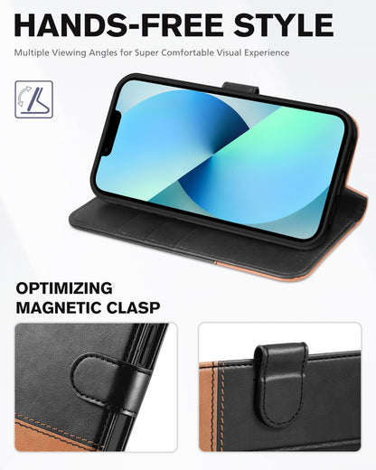 iPhone 13 6.1 - inch 5G, [RFID Blocking] Card Slots Holder Stand [Shockproof TPU Interior Case] PU Leather Magnetic Protective Flip Cover Compatible with iPhone 13, Plum Purple - 7DAY'S