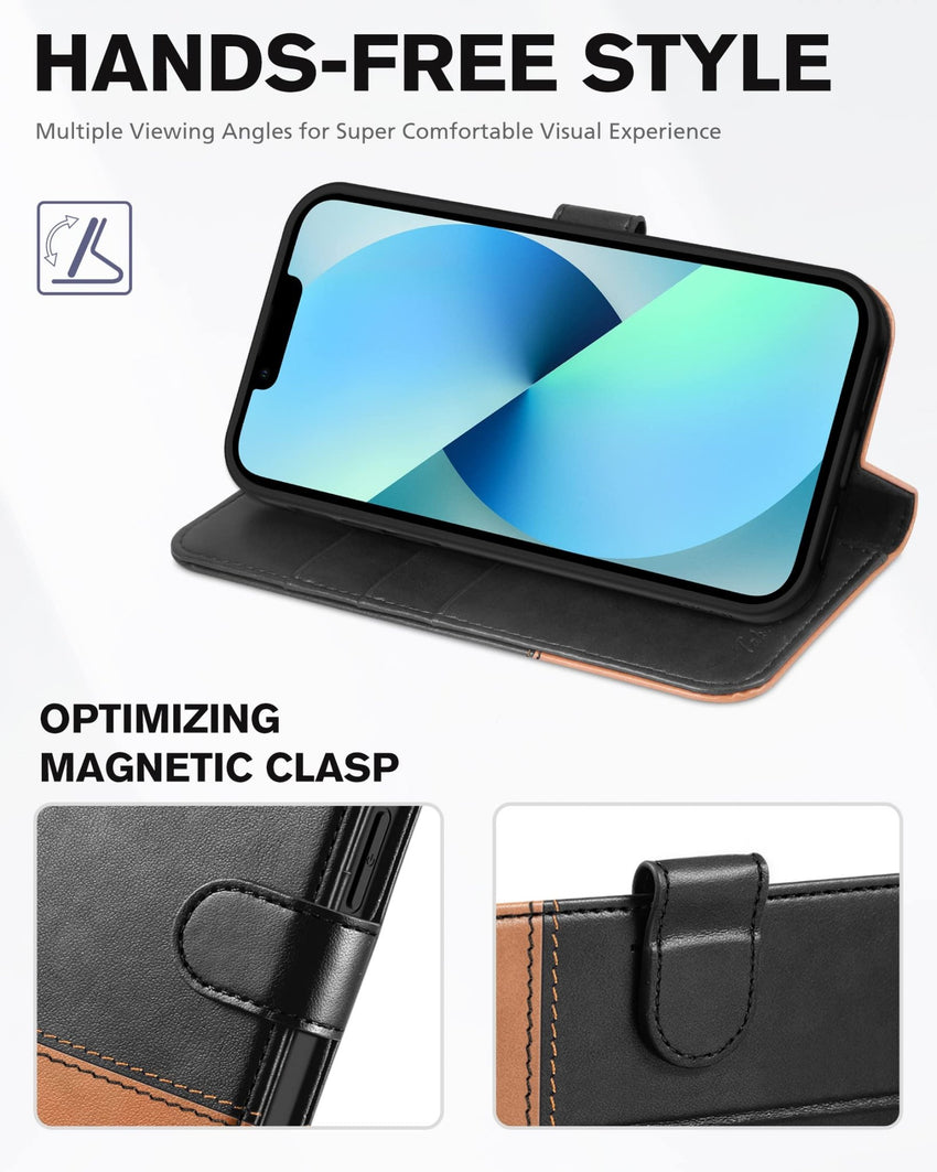 iPhone 13 6.1 - inch 5G, [RFID Blocking] Card Slots Holder Stand [Shockproof TPU Interior Case] PU Leather Magnetic Protective Flip Cover Compatible with iPhone 13, Plum Purple - 7DAY'S
