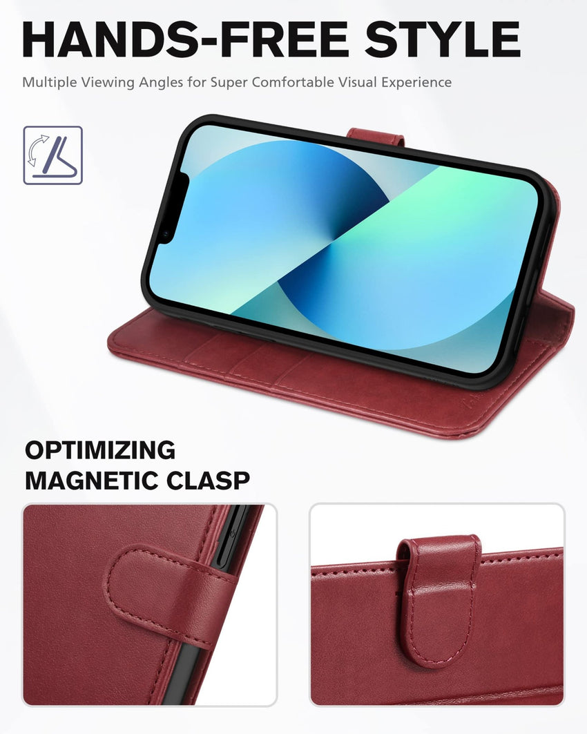 iPhone 13 6.1 - inch 5G, [RFID Blocking] Card Slots Holder Stand [Shockproof TPU Interior Case] PU Leather Magnetic Protective Flip Cover Compatible with iPhone 13, Plum Purple - 7DAY'S