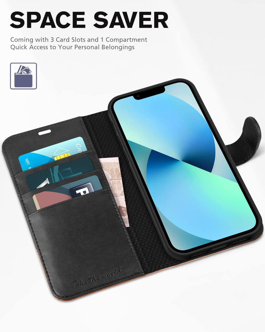 iPhone 13 6.1 - inch 5G, [RFID Blocking] Card Slots Holder Stand [Shockproof TPU Interior Case] PU Leather Magnetic Protective Flip Cover Compatible with iPhone 13, Plum Purple - 7DAY'S