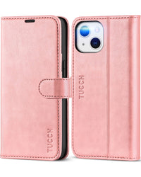 iPhone 13 6.1 - inch 5G, [RFID Blocking] Card Slots Holder Stand [Shockproof TPU Interior Case] PU Leather Magnetic Protective Flip Cover Compatible with iPhone 13, Plum Purple - 7DAY'S