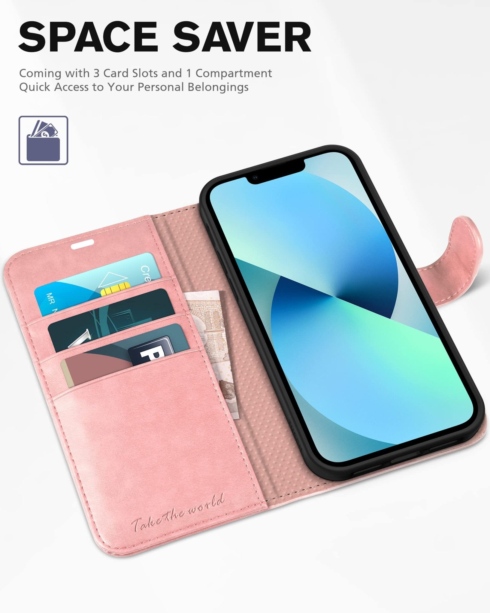 iPhone 13 6.1 - inch 5G, [RFID Blocking] Card Slots Holder Stand [Shockproof TPU Interior Case] PU Leather Magnetic Protective Flip Cover Compatible with iPhone 13, Plum Purple - 7DAY'S