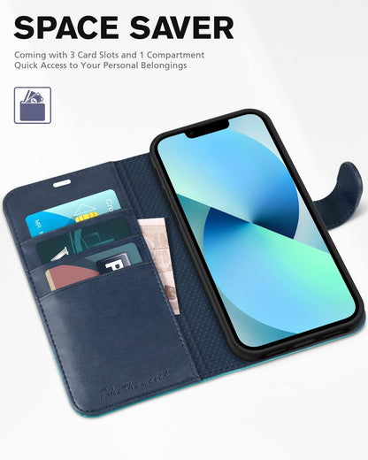 iPhone 13 6.1 - inch 5G, [RFID Blocking] Card Slots Holder Stand [Shockproof TPU Interior Case] PU Leather Magnetic Protective Flip Cover Compatible with iPhone 13, Plum Purple - 7DAY'S