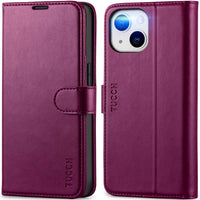 iPhone 13 6.1 - inch 5G, [RFID Blocking] Card Slots Holder Stand [Shockproof TPU Interior Case] PU Leather Magnetic Protective Flip Cover Compatible with iPhone 13, Plum Purple - 7DAY'S