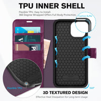 iPhone 13 6.1 - inch 5G, [RFID Blocking] Card Slots Holder Stand [Shockproof TPU Interior Case] PU Leather Magnetic Protective Flip Cover Compatible with iPhone 13, Plum Purple - 7DAY'S