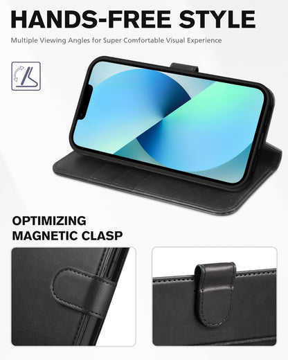 iPhone 13 6.1 - inch 5G, [RFID Blocking] Card Slots Holder Stand [Shockproof TPU Interior Case] PU Leather Magnetic Protective Flip Cover Compatible with iPhone 13, Plum Purple - 7DAY'S