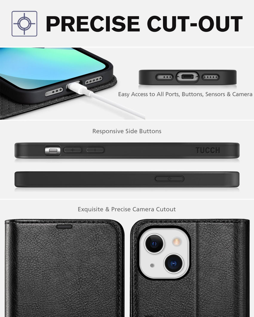 iPhone 13 6.1 - inch 5G, [RFID Blocking] Card Slots Holder Stand [Shockproof TPU Interior Case] PU Leather Magnetic Protective Flip Cover Compatible with iPhone 13, Plum Purple - 7DAY'S