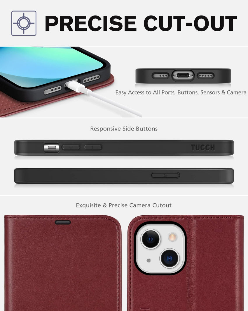 iPhone 13 6.1 - inch 5G, [RFID Blocking] Card Slots Holder Stand [Shockproof TPU Interior Case] PU Leather Magnetic Protective Flip Cover Compatible with iPhone 13, Plum Purple - 7DAY'S