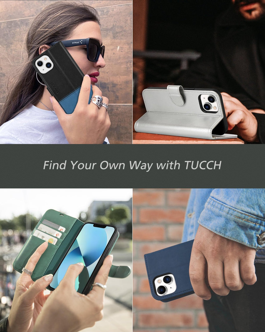 iPhone 13 6.1 - inch 5G, [RFID Blocking] Card Slots Holder Stand [Shockproof TPU Interior Case] PU Leather Magnetic Protective Flip Cover Compatible with iPhone 13, Plum Purple - 7DAY'S