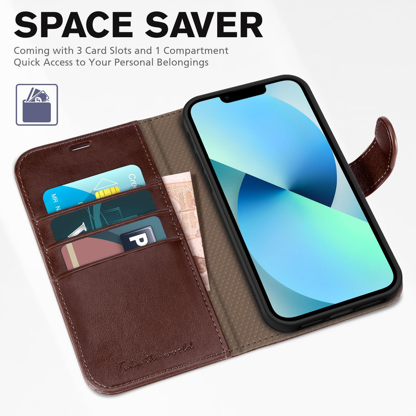 iPhone 13 6.1 - inch 5G, [RFID Blocking] Card Slots Holder Stand [Shockproof TPU Interior Case] PU Leather Magnetic Protective Flip Cover Compatible with iPhone 13, Plum Purple - 7DAY'S