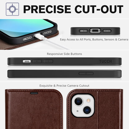 iPhone 13 6.1 - inch 5G, [RFID Blocking] Card Slots Holder Stand [Shockproof TPU Interior Case] PU Leather Magnetic Protective Flip Cover Compatible with iPhone 13, Plum Purple - 7DAY'S