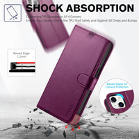 iPhone 13 6.1 - inch 5G, [RFID Blocking] Card Slots Holder Stand [Shockproof TPU Interior Case] PU Leather Magnetic Protective Flip Cover Compatible with iPhone 13, Plum Purple - 7DAY'S