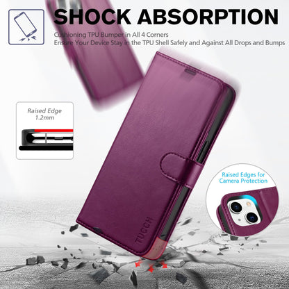 iPhone 13 6.1 - inch 5G, [RFID Blocking] Card Slots Holder Stand [Shockproof TPU Interior Case] PU Leather Magnetic Protective Flip Cover Compatible with iPhone 13, Plum Purple - 7DAY'S