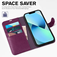 iPhone 13 6.1 - inch 5G, [RFID Blocking] Card Slots Holder Stand [Shockproof TPU Interior Case] PU Leather Magnetic Protective Flip Cover Compatible with iPhone 13, Plum Purple - 7DAY'S
