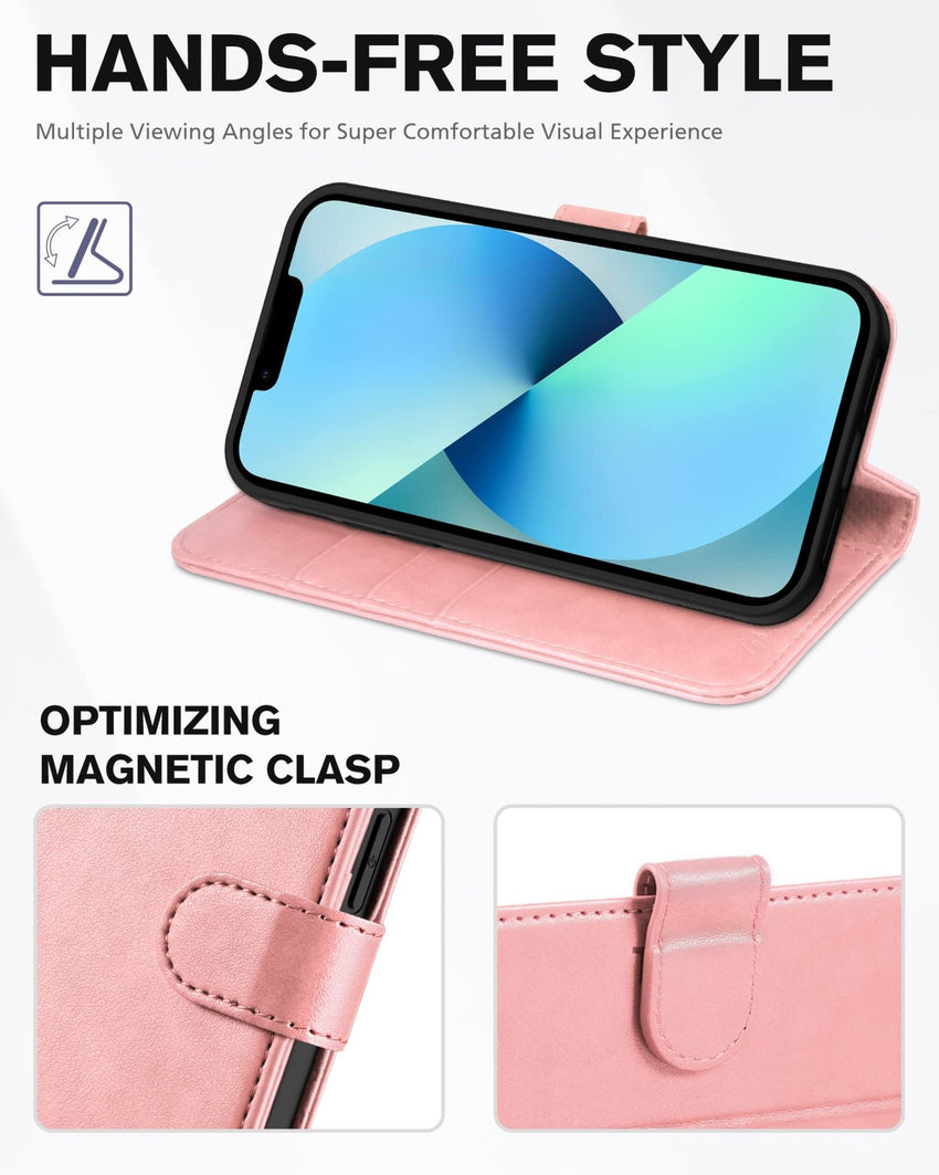 iPhone 13 6.1 - inch 5G, [RFID Blocking] Card Slots Holder Stand [Shockproof TPU Interior Case] PU Leather Magnetic Protective Flip Cover Compatible with iPhone 13, Plum Purple - 7DAY'S