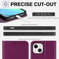 iPhone 13 6.1 - inch 5G, [RFID Blocking] Card Slots Holder Stand [Shockproof TPU Interior Case] PU Leather Magnetic Protective Flip Cover Compatible with iPhone 13, Plum Purple - 7DAY'S