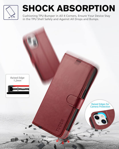 iPhone 13 6.1 - inch 5G, [RFID Blocking] Card Slots Holder Stand [Shockproof TPU Interior Case] PU Leather Magnetic Protective Flip Cover Compatible with iPhone 13, Plum Purple - 7DAY'S