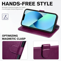 iPhone 13 6.1 - inch 5G, [RFID Blocking] Card Slots Holder Stand [Shockproof TPU Interior Case] PU Leather Magnetic Protective Flip Cover Compatible with iPhone 13, Plum Purple - 7DAY'S